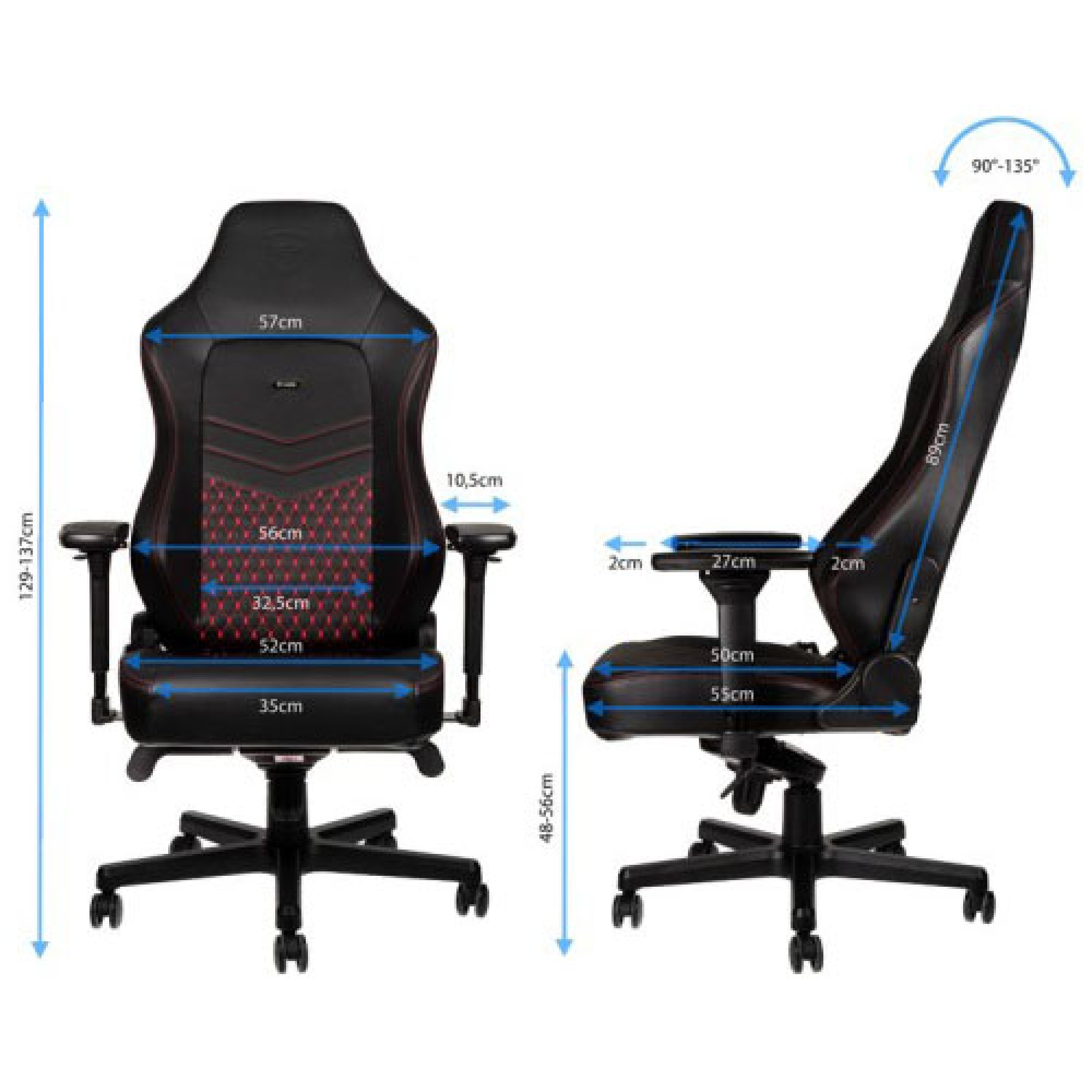 Noblechairs Hero Αληθινό Δέρμα, Μαύρη με Κόκκινες ραφές