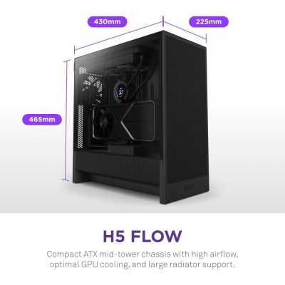 NZXT H5 Flow Compact ATX Κουτί με ανεμιστήρες RGB, Mαύρο
