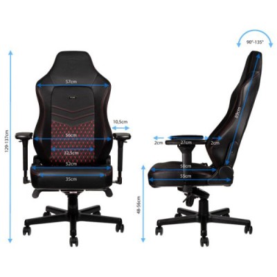 Noblechairs Hero Αληθινό Δέρμα, Μαύρη με Κόκκινες ραφές